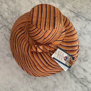 NWT raffia striped full brim sun hat in orange purple and chartreuse stripes